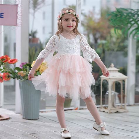 Retail 34 Sleeve Lace Dress For Girls Sequins Top Tutu Gauze Princess