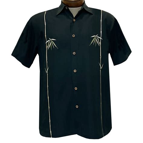Mens Bamboo Cay Short Sleeve Embroidered Aloha Shirt Dual Bamboos