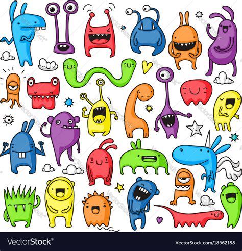 Doodle Monster Collection Royalty Free Vector Image