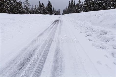 Snowy Road With Icy Conditions Stock Photo Image Of Wild Travel