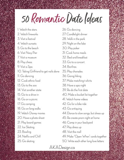 50 Romantic Date Ideas For You And Your Spouse With A Free Printable