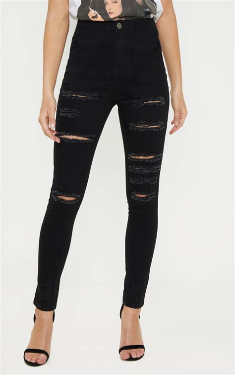 Black Extreme Rip Disco Fit Skinny Jean Prettylittlething Ie