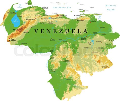 Venezuela Highly Detailed Physical Map Stock Vector Colourbox