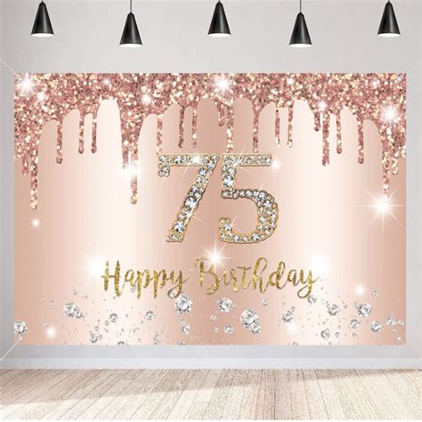 Happy 75th Birthday Party Decoration Backdrop Banner For Woman Happy 75
