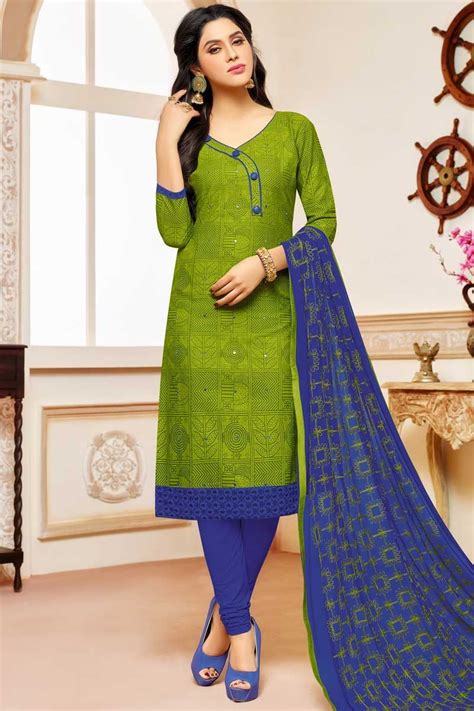 Buy Suits For Eid Cotton Blue Churidar Suit Lstv0512 Kurti Designs Party Wear Dress Neck