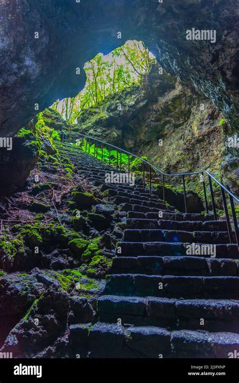 Steep Staircase Leading To Gruta Das Torres Cave At Pico Island Azores