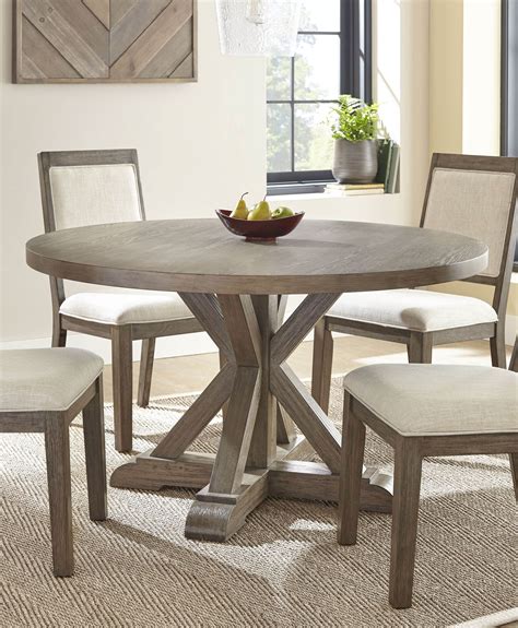 Willowrun rustic white and weathered gray trestle table. Steve Silver Molly Grey Washed Round Dining Table | The ...