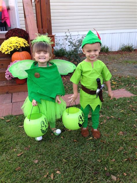 Use a green dress or leotard as a base for the costume and accessorize as much as you like. Homemade Tinkerbell & Peter Pan costumes (With images) | Cute halloween costumes, Tinker bell ...
