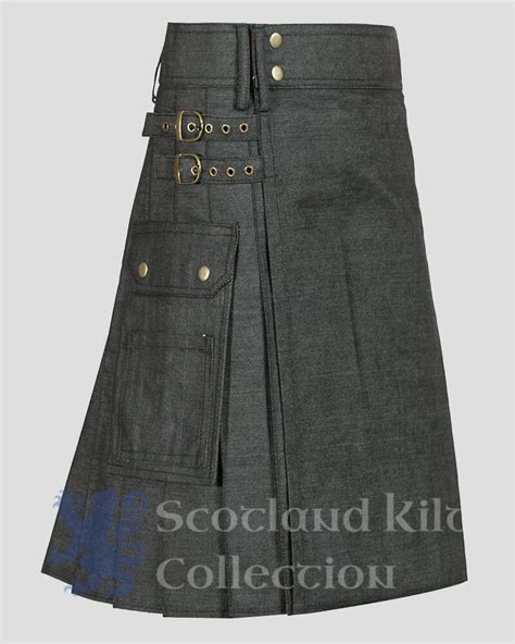 Mens Black Denim Utility Kilt For Sale Scotland Kilt Collection