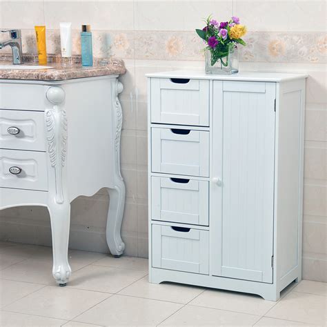 Amazon com spirich bathroom storage floor cabinet bathroom cabinet. White Wooden 4 Drawer Bathroom Storage Cupboard Cabinet ...