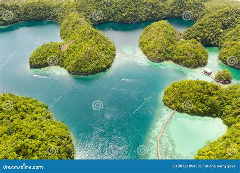 Aerial View Of Sugba Lagoon Beautiful Landscape With Blue Sea Lagoon