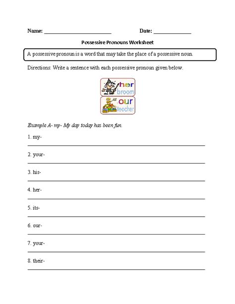 Possessive Pronouns Adjectives Worksheets Worksheeto Com