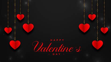 Red Hearts Decorations Happy Valentines Day Black Background 4k 5k Hd