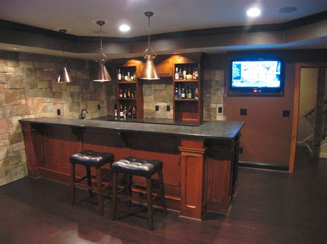 Custom Basement Bar With Stone Veneer On The Walls Basement Bar