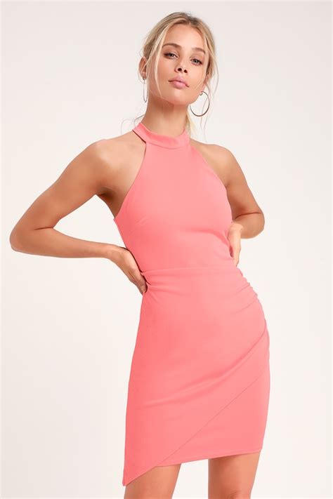 Sexy Pink Dress Ruched Dress Bodycon Dress Halter Dress Lulus