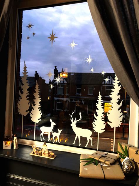 Stag And Forest Window Decal Christmas Window Decorations Christmas