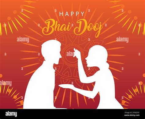 Happy Bhai Dooj With Indian Woman And Man Silhouette Design Festival