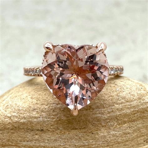 Heart Cut Morganite Engagement Ring 12mm With Diamond Side Etsy