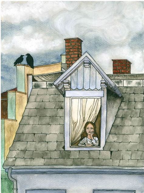 Girl On Rooftop Window Minunart Drawings And Illustration People
