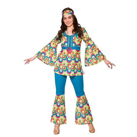 Adult 60s 70s Groovy Lady Hippy Flower Power Womens Ladies Fancy Dress