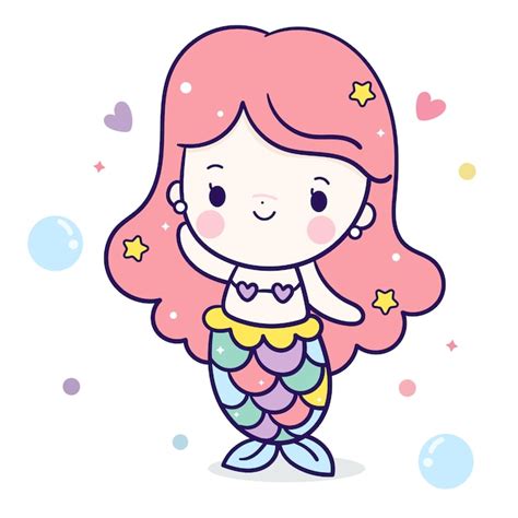 Premium Vector Cute Mermaid Girl Cartoon Kawaii Character