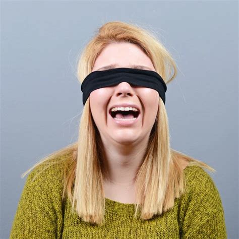 Portrait Of Victim Of Abuse And Domestic Violence Blindfolded Ag Stock