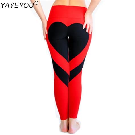 hot heart shape push up leggings women patchwork print leggins big size high elasticity fitness