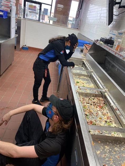 Photo Of Exhausted Dominos Staff Working Through Deadly Snow Storm