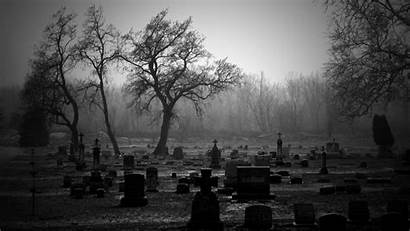 Graveyard Creepy Cemetery Tombstones Bw Trees