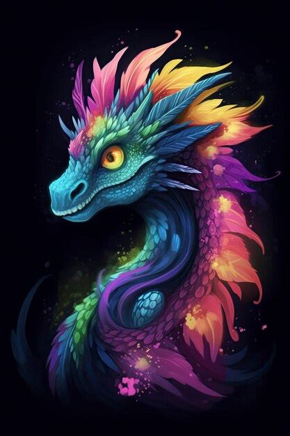 Premium Photo Illustration Cute Multicolor Dragon Generative Ai
