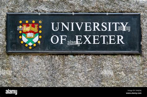 University Of Exeter Sign And Coat Of Arms Crest At Entrance To