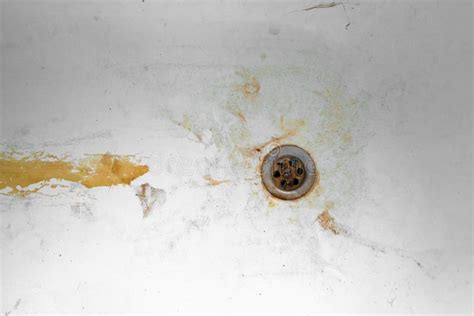 Dirty Bathroom With Stains Clogged Drain Hole Close Up Stock Photo Image Of Unsanitary Dust