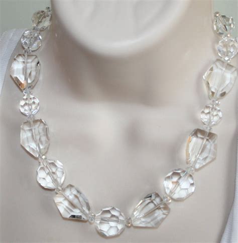 Big Chunky Faceted Crystal Statement Necklace Sparkling