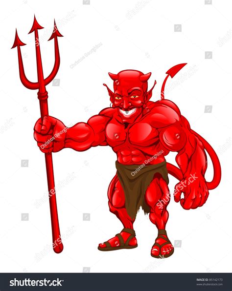 A Devil Cartoon Character Illustration Standing With Pitchfork