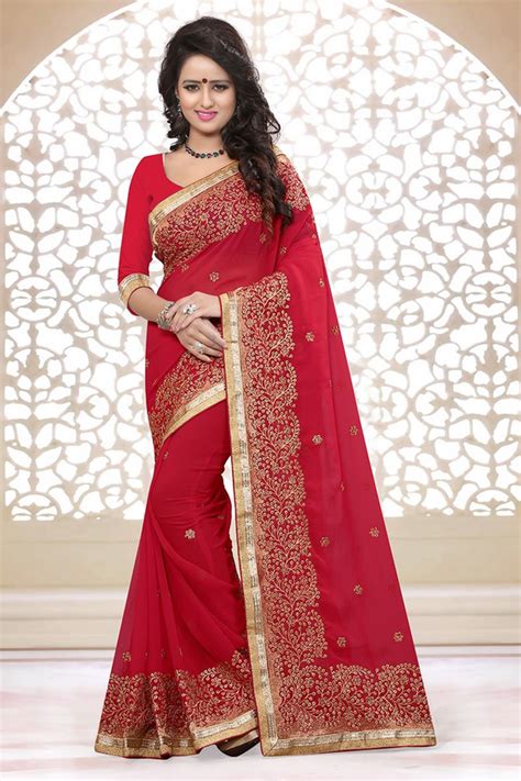 Georgette Red Appealing Red Saree With Zari At Rs 2900 In Mumbai Id 19696801112