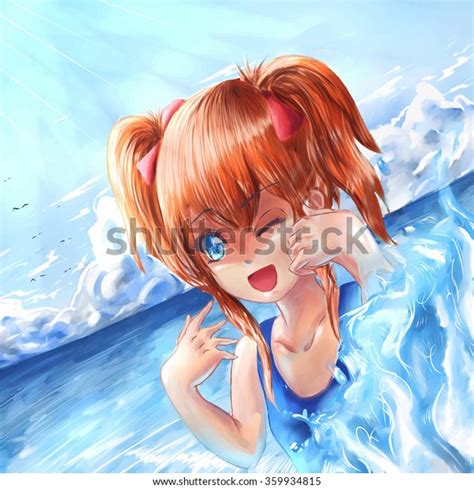 Cute Anime Girl Swimming Sea Illustrazione Stock 359934815 Shutterstock