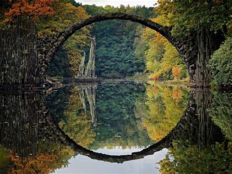 Bridge River Reflection Fall Landscape Colorful Germany Hd