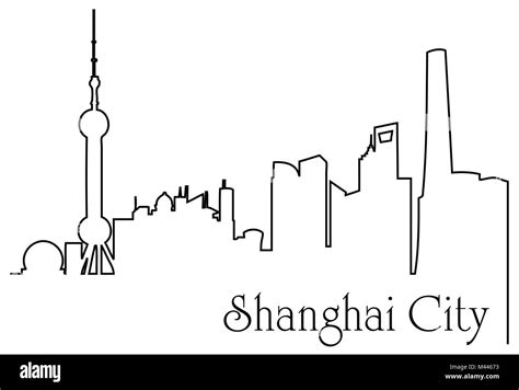 Shanghai City One Line Drawing Abstract Background With Metropolis