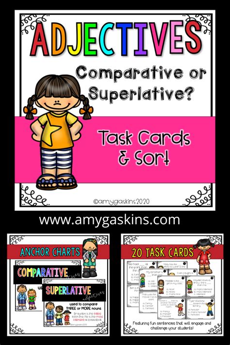 Adjectives Comparative Or Superlative Task Cards Task Cards Adjective Task Cards Adjectives