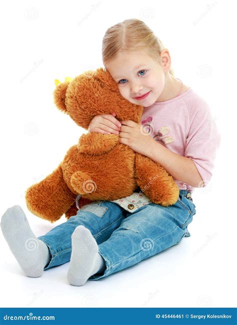 Little Girl Hugging A Teddy Bear Stock Image Image Of Bedding Child