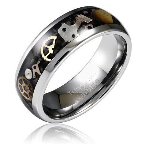 100s Jewelry 100s Jewelry Steampunk Gear Silver Tungsten Rings For
