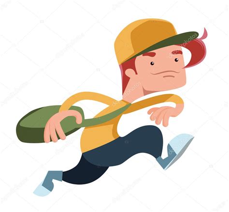 Boy Running With A Bag Vector Illustration Cartoon
