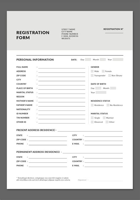 Registration Form Layout Template Document Form Template Application