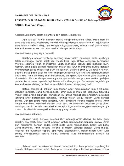 Pertandingan Bercerita Bahasa Melayu Tahap 2 Claire Greene Riset