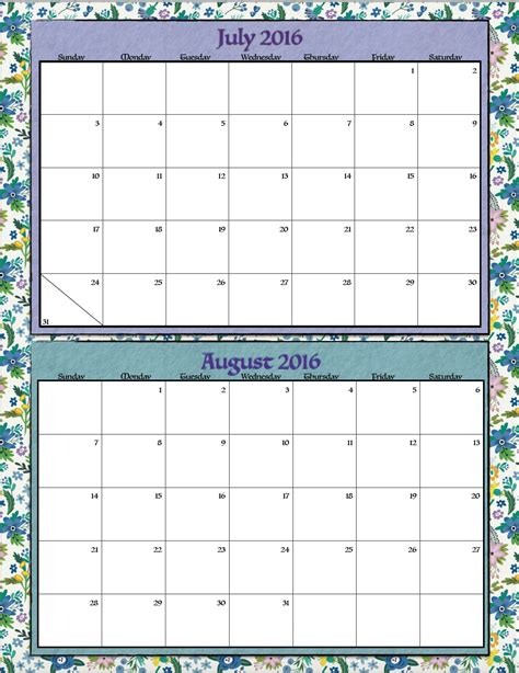 Free Printavle Bi Monthly 2016 Calendars Calendar Template 2020