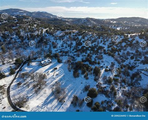 Aerial View Of Mountain With Snow In Julian California Usa Stock