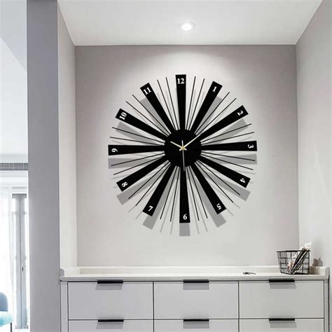 Metal Creative Wall Clocks Large Decorative Silent Black Wooden Wall