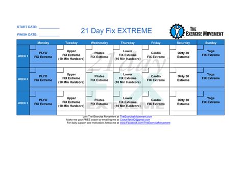 Day Fix Extreme Workout Calendar Printable Eoua Blog
