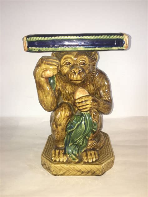 Monkey Plant Stand Chinese Pottery Amiable Features Etsy Monkey