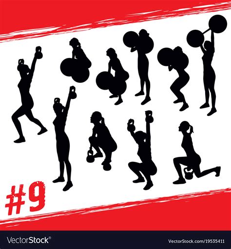 Silhouettes Of People Doing Fitness And Crossfit Vector Image